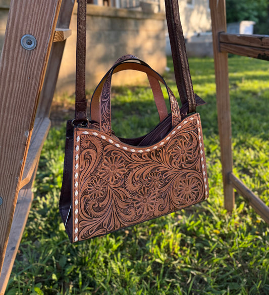 Floral Tooled Leather Crossbody Bag