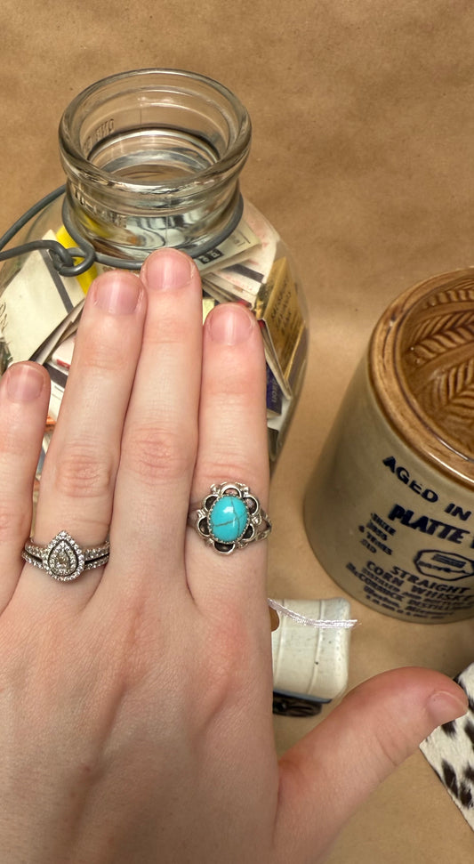 Navajo Made Kingman Flower Ring