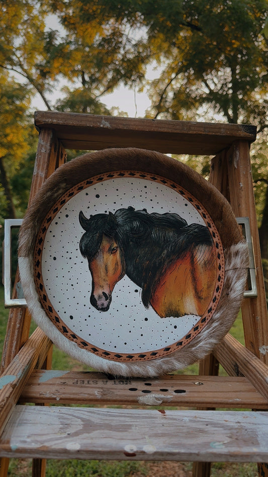 Horse Painted Cowhide Tray