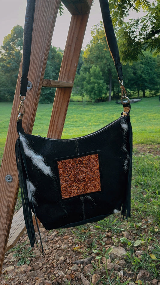 Cowhide and Leather Fringe Crossbody Bag