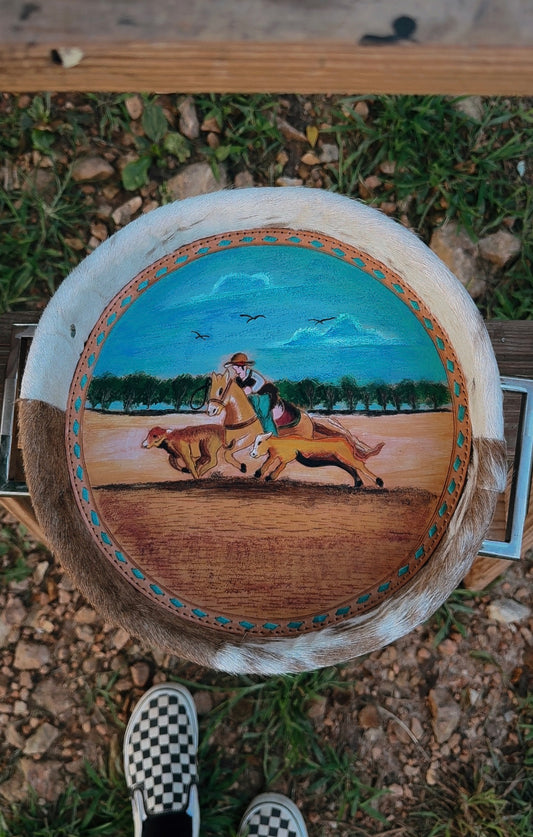 Roping Painted Cowhide Tray
