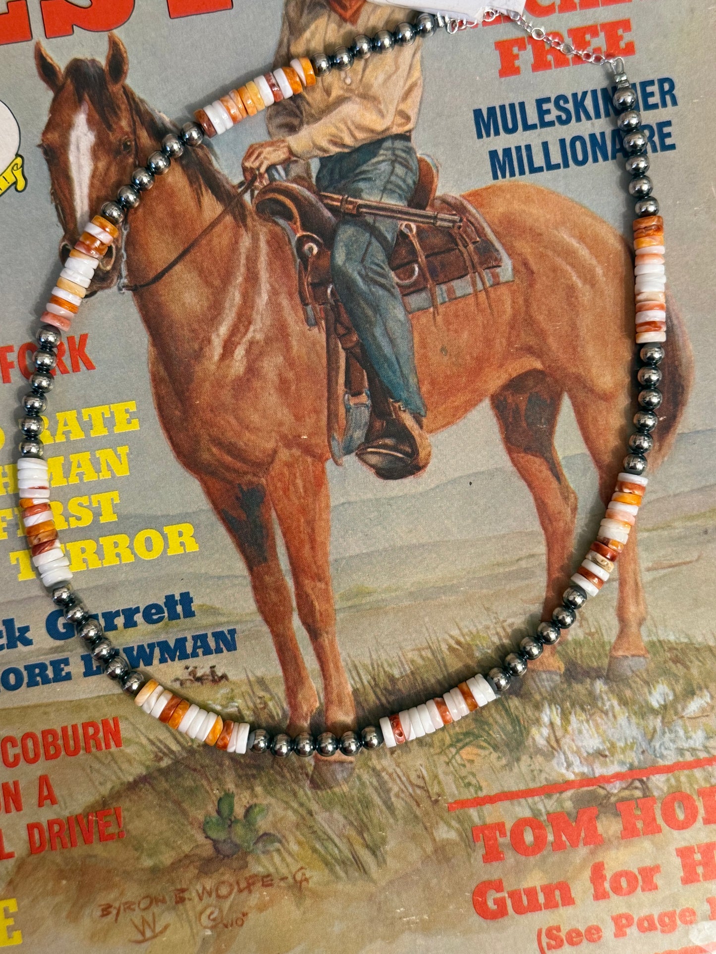 17-Inch Sterling Silver Pearl & Spiny Oyster Necklace