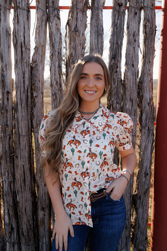 Bucking Horse Short Sleeve Button Up