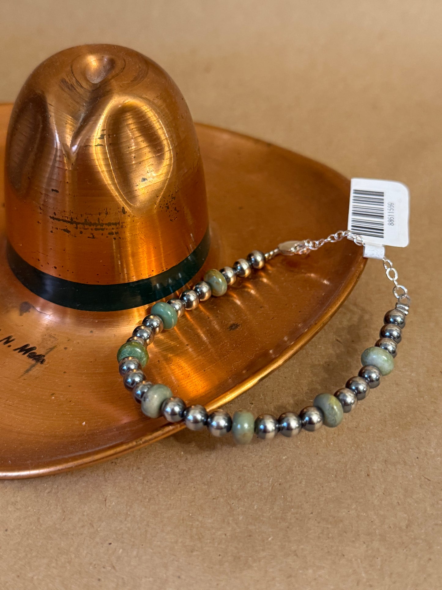 Sterling Silver Pearls with Green Turquoise Rondelles Bracelet