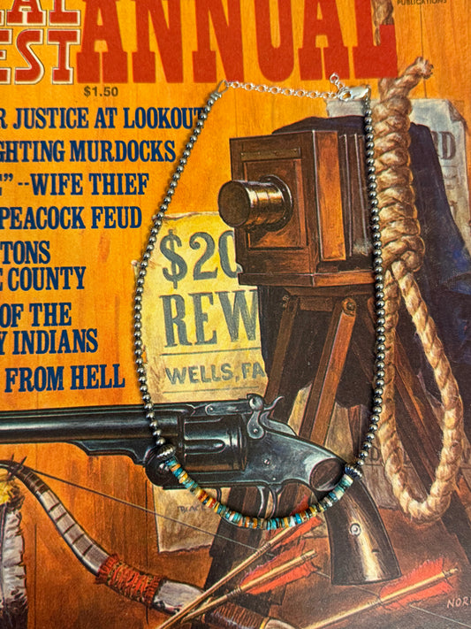 Sterling Silver Pearl Choker with Turquoise & Spiny Oyster