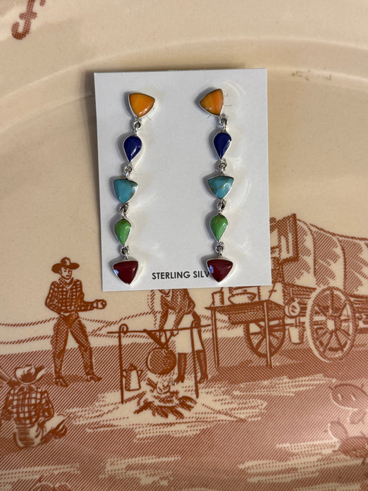 Multi Stone Sterling Drop Earrings