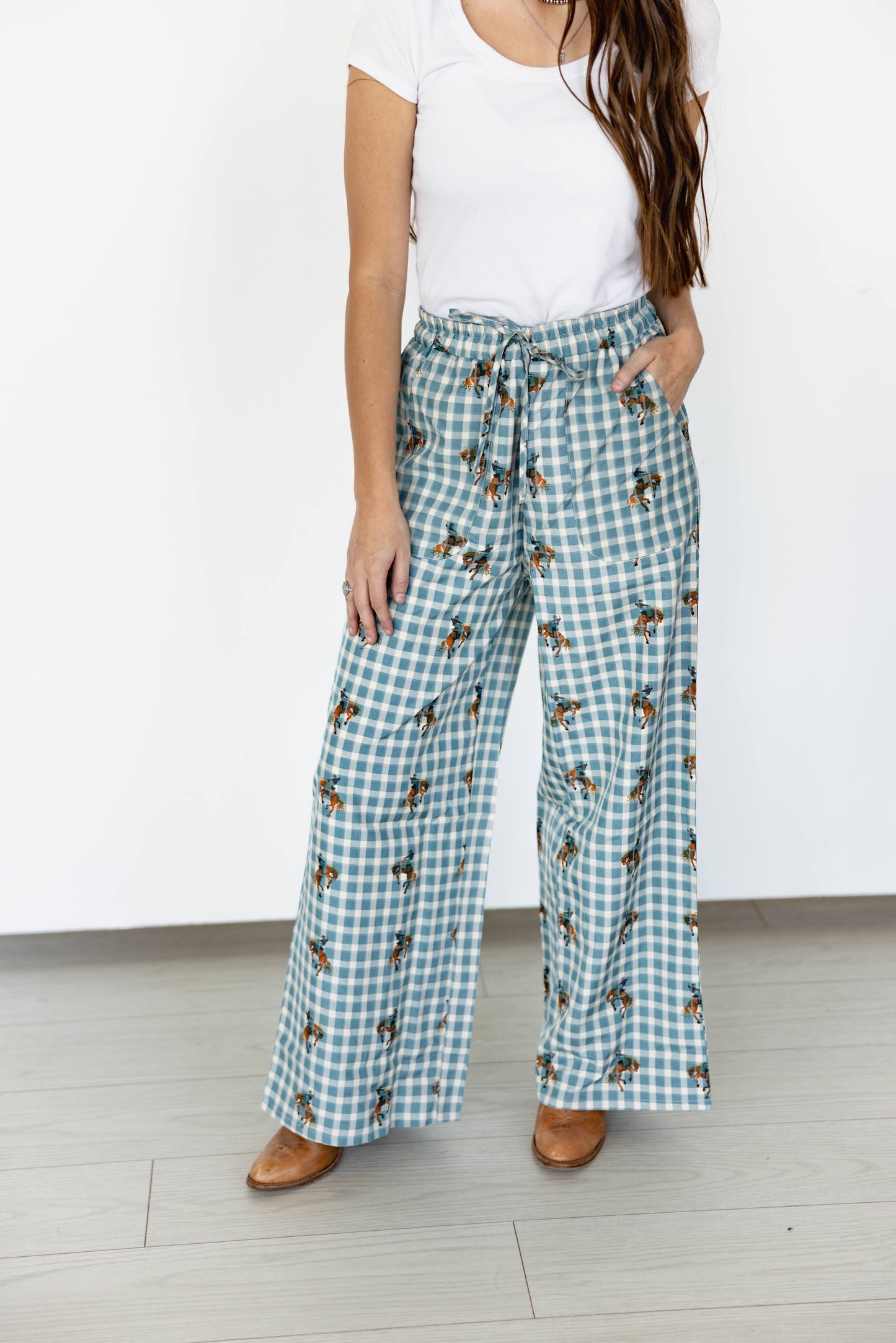 Bronc Teal Gingham Pants