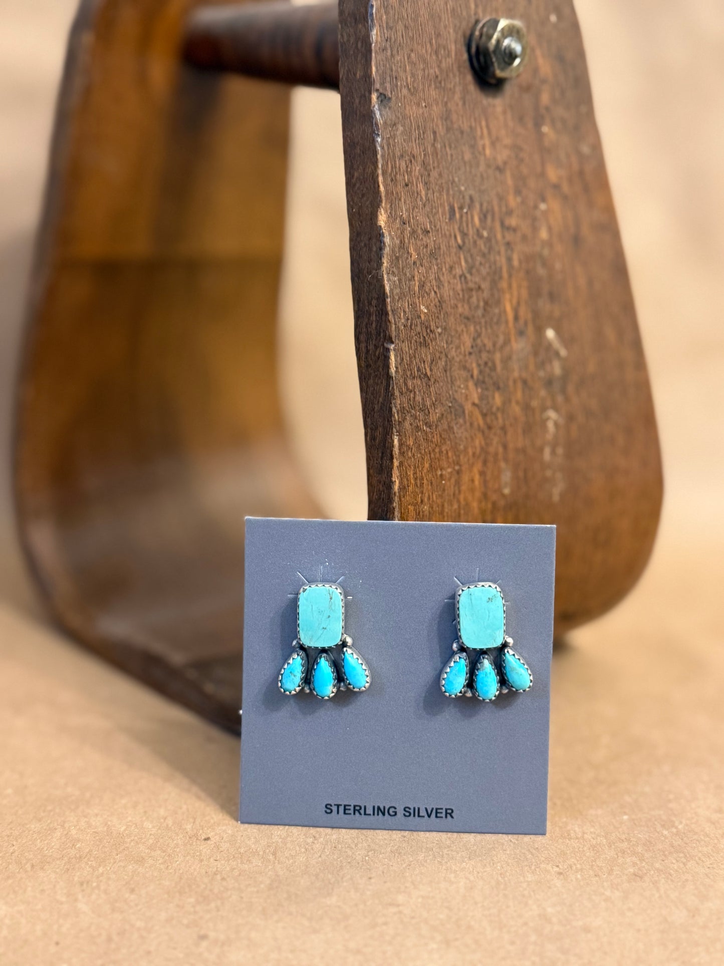 Kingman Turquoise Rectangle + 3 Stone Earring