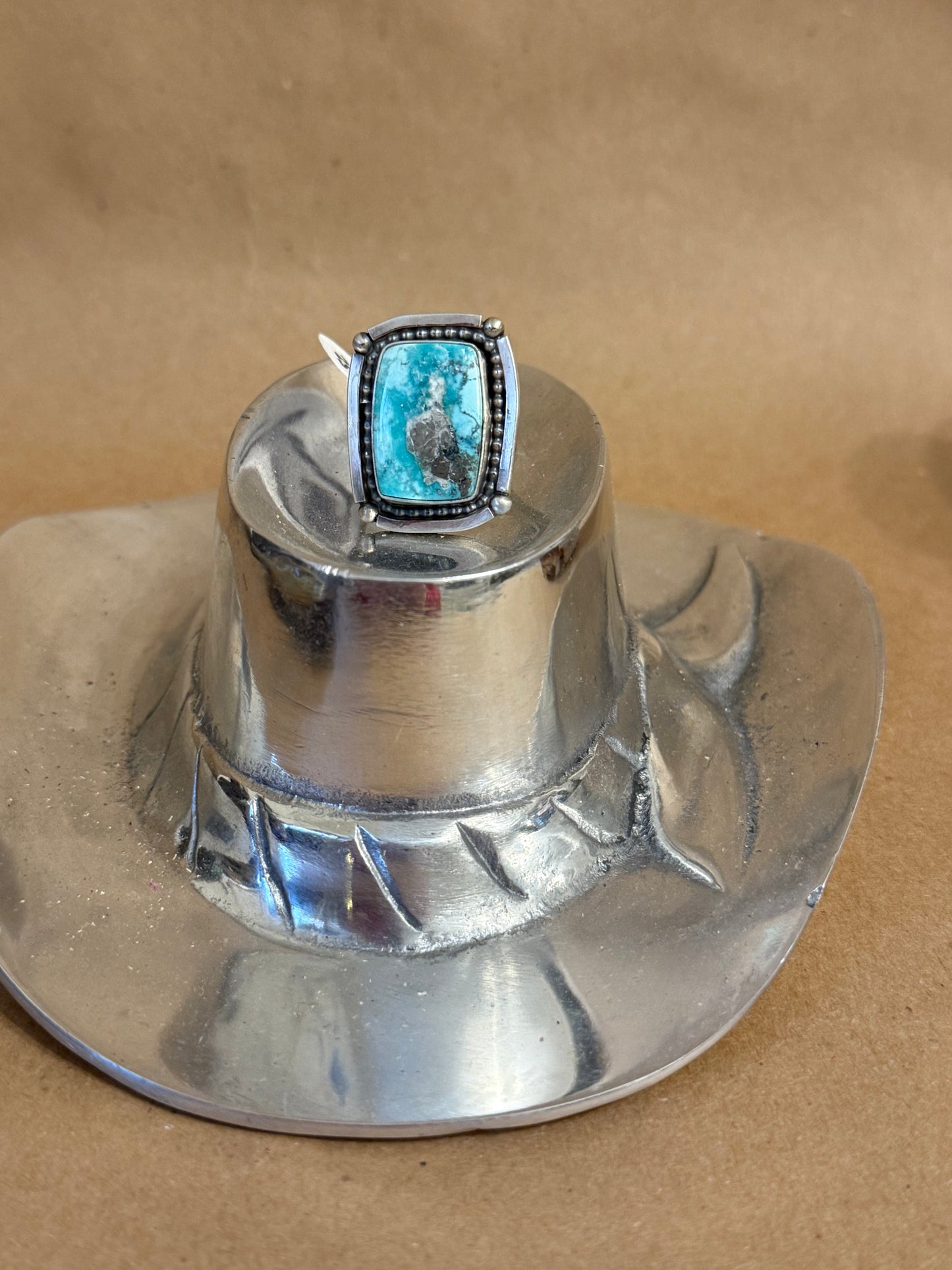 Turq & Sterling Rectangle Ring sz 8